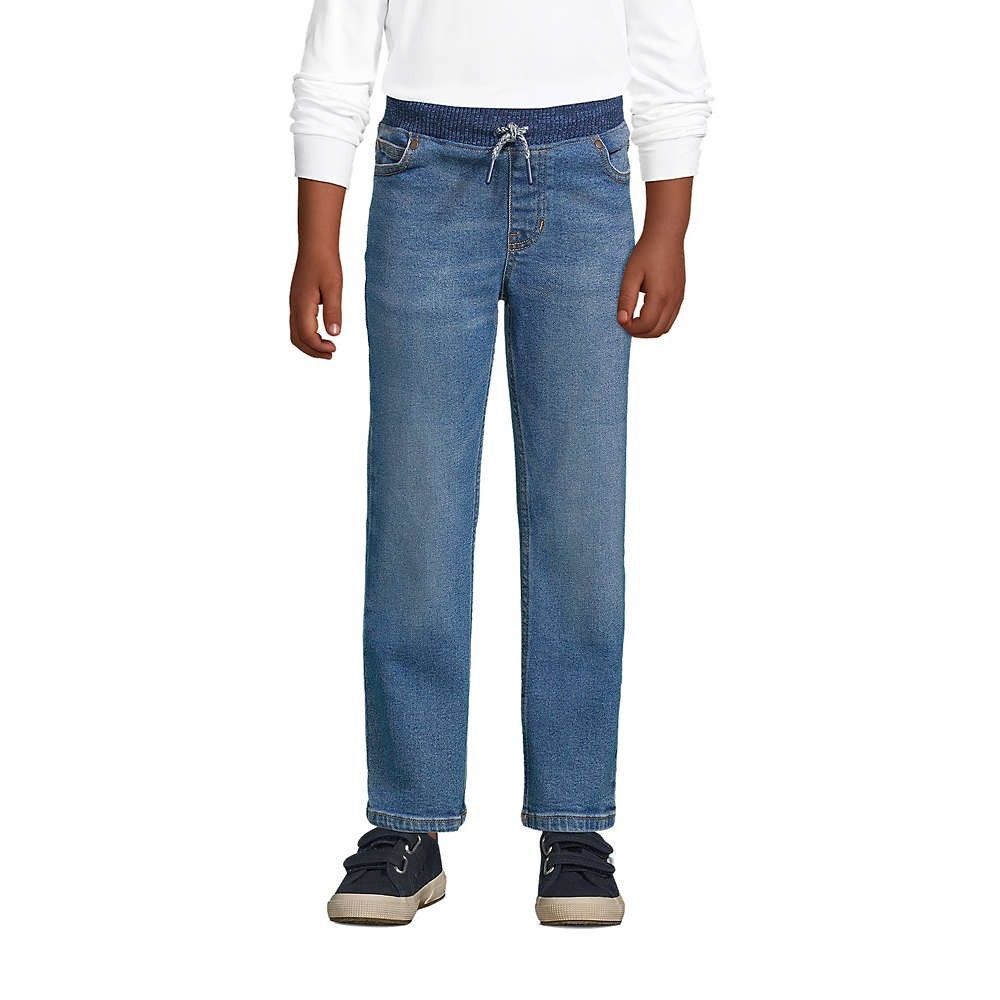 Lands End Boys XL Iron Knee Stretch Pull On Jeans Classic Wash Denim NWT